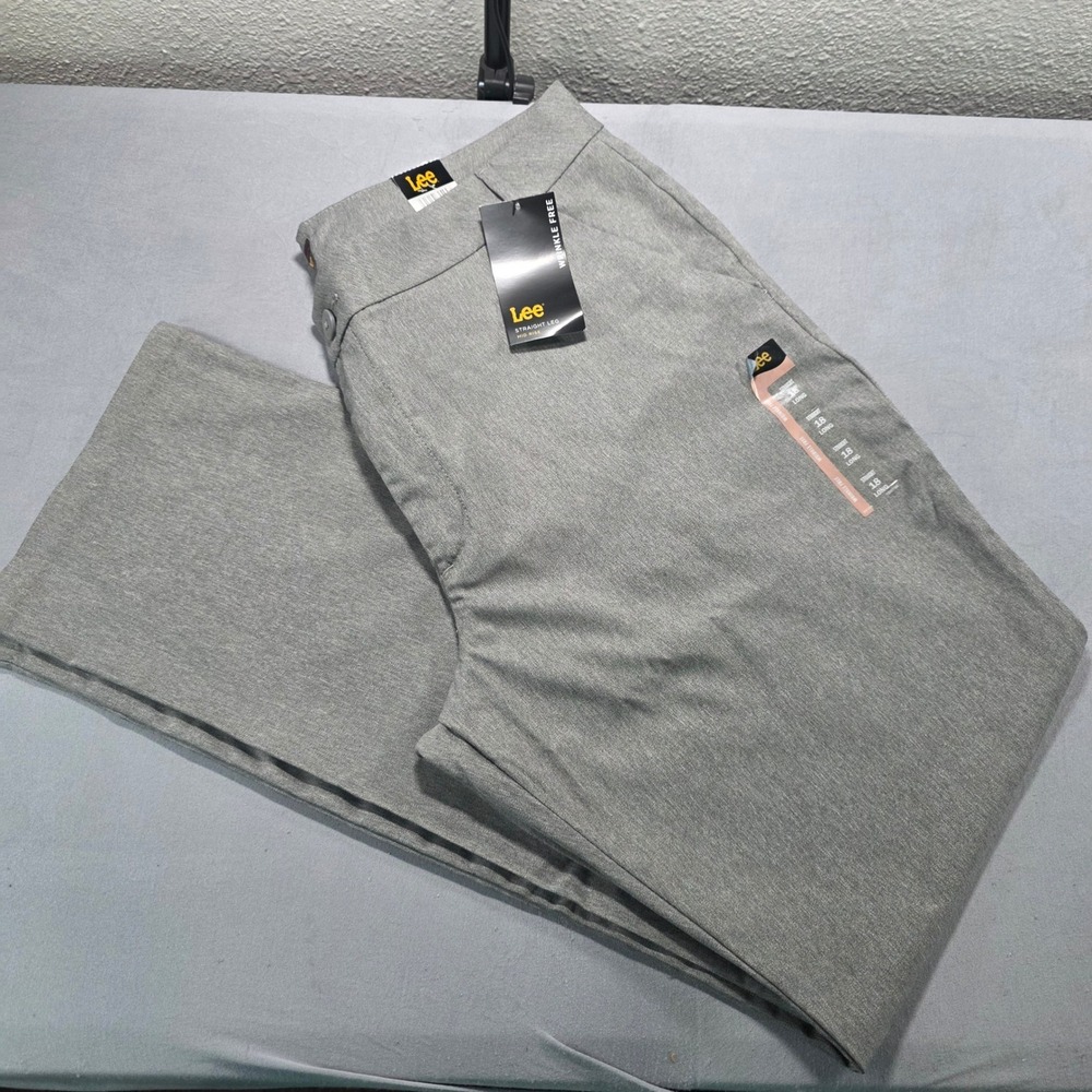 Lee Womens 18 Long Straight Leg Pants Ash Heather Grey Wrinkle Free Mid Rise NEW